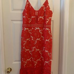 RED LACE MIDI DRESS | Gianni Bini